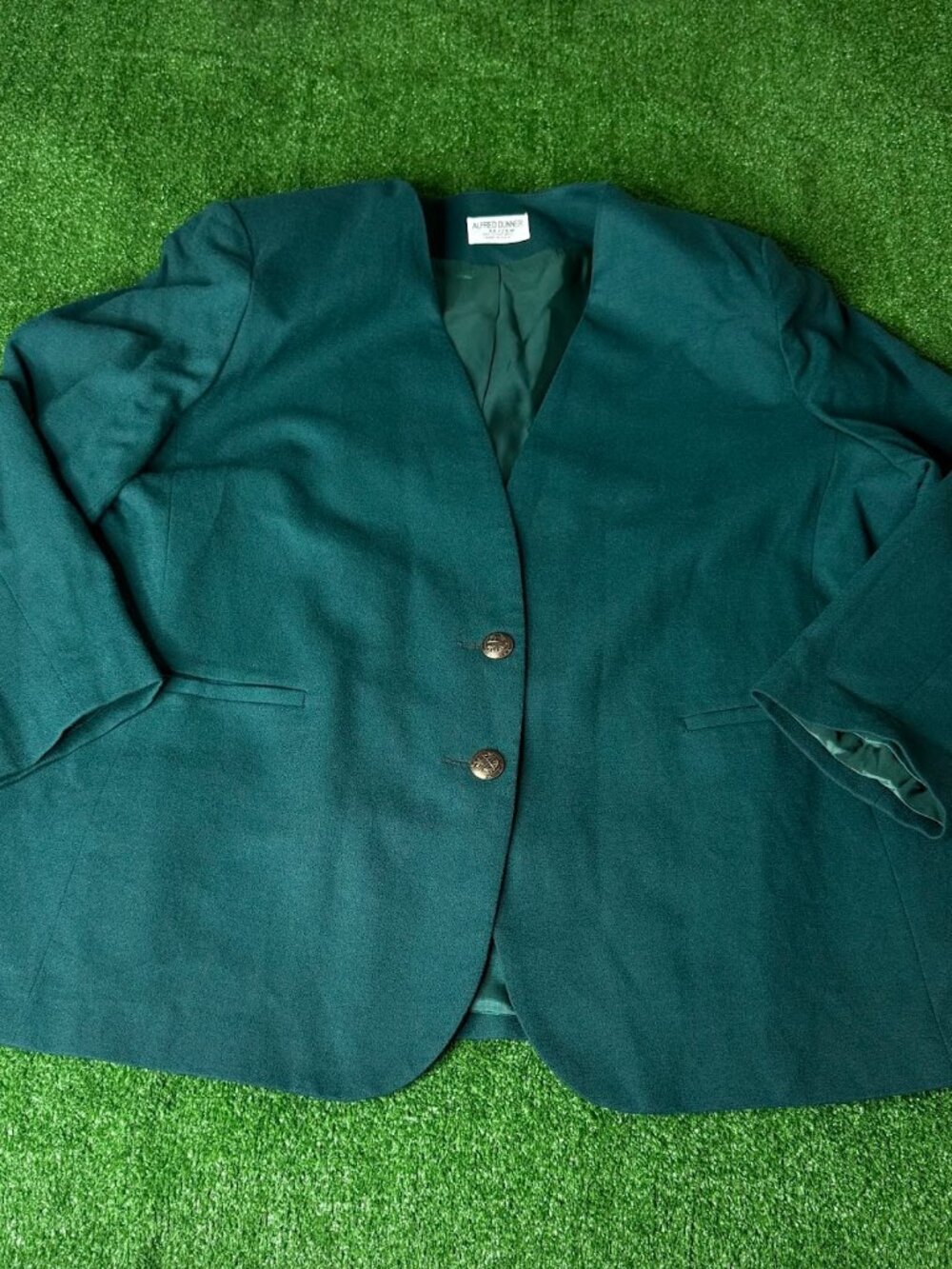 Vintage Alfred Dunner 100% Wool Green Blazer Jacket Dark Academia Plus 24W USA